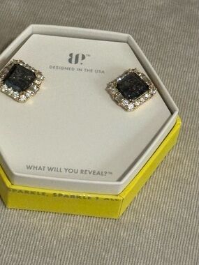 Bomb Party Gold-Tone Black ice crystal 
Halo Stud Earrings